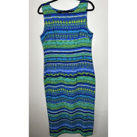 Vintage 90s Kathie Lee Collection Sleeveless Floral Print Dress Blue Size 12 - Picture 1 of 9